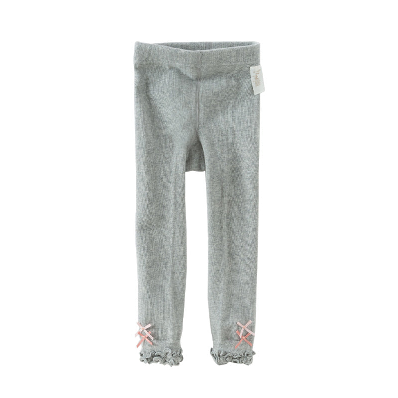 Dave&Bella Toddler Girls Beige/Grey Lace Hem Leggings