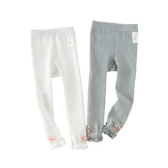 Dave&Bella Girls Autumn Beige/Grey Lace Leg Footless Tights Leggings