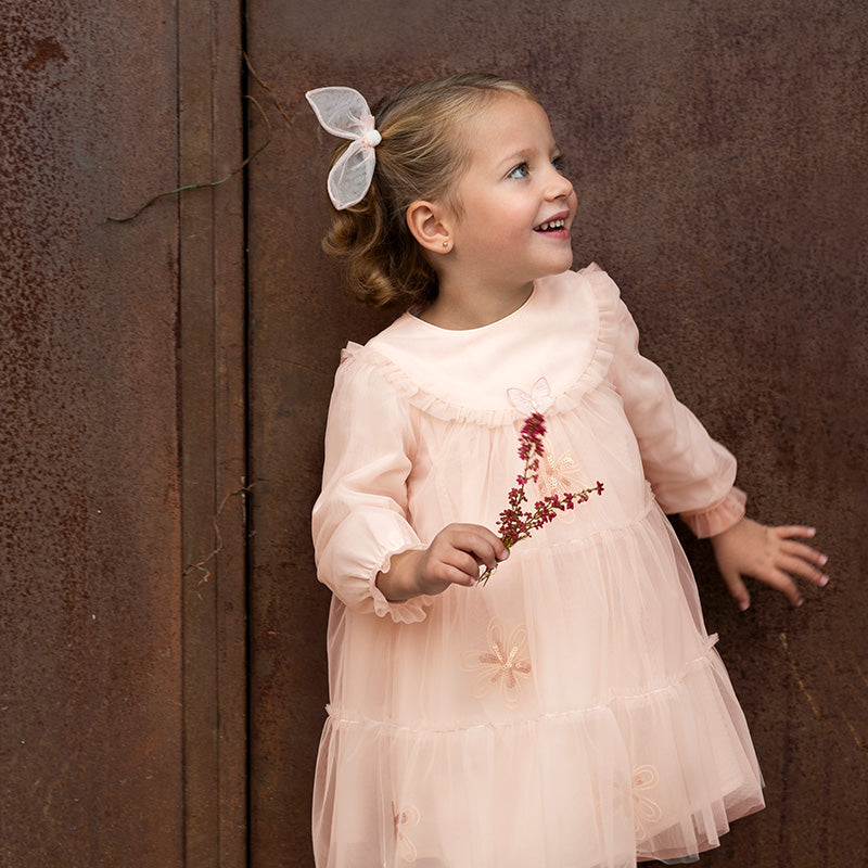 Dave&Bella Toddler Charming Peach Pink Long Sleeve Comfortable Mesh Princess Dress