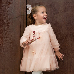 Dave&Bella Toddler Charming Peach Pink Long Sleeve Comfortable Mesh Princess Dress