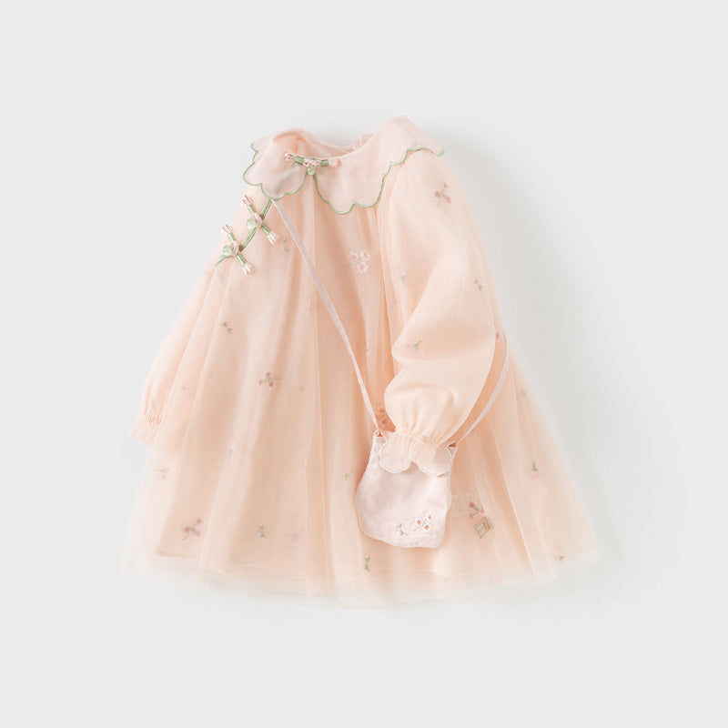 Dave&Bella Toddler Girls Charming Peachy Pink Chinese-style Mesh Dress