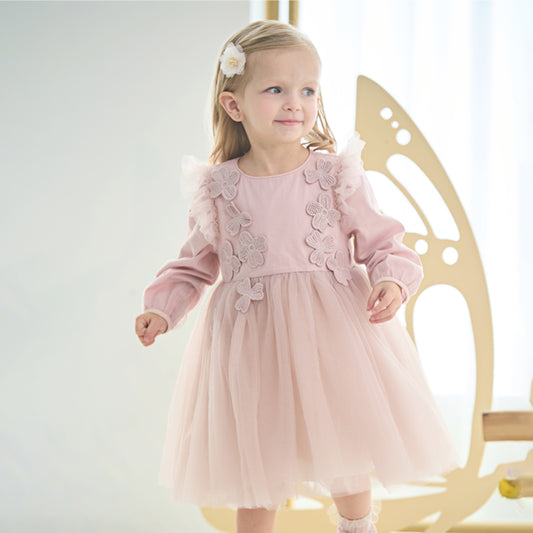 Dave&Bella Girls Spring Floral Mesh Princess Dress