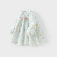 Dave&Bella Toddler Girls Autumn Sweet Pure Cotton Floral Print Dress