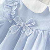 Dave&Bella Toddler Girls Cotton Breathable Blue White Striped Sweet A-line Dress