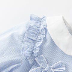 Dave&Bella Girls Autumn Cotton Breathable Blue White Striped Sweet A-line Dress