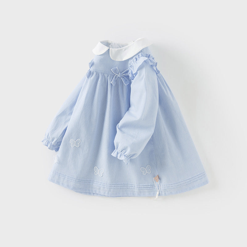 Dave&Bella Toddler Girls Cotton Breathable Blue White Striped Sweet A-line Dress