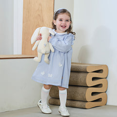 Dave&Bella Girls Autumn Cotton Breathable Blue White Striped Sweet A-line Dress