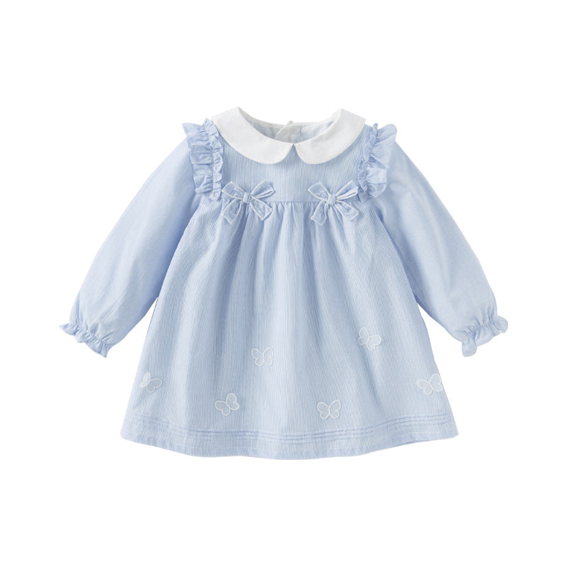 Dave&Bella Girls Autumn Cotton Breathable Blue White Striped Sweet A-line Dress