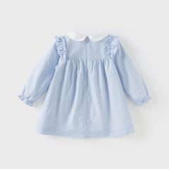 Dave&Bella Girls Autumn Cotton Breathable Blue White Striped Sweet A-line Dress