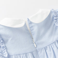 Dave&Bella Girls Autumn Cotton Breathable Blue White Striped Sweet A-line Dress