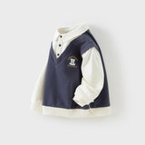 Dave&Bella Toddler Boys Navy Blue Fake Two Pieces Knit Pullover Polos