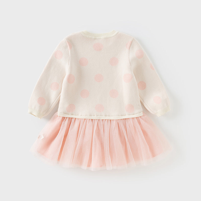 Dave&Bella Toddler Girls Sweet Pink Round Dots Rabbit Print Mesh Party Dress