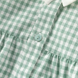 Dave&Bella Toddler Girls Green White Plaid Cotton Soft Party Dress(wallet bag)