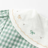Dave&Bella Toddler Girls Green White Plaid Cotton Soft Party Dress(wallet bag)