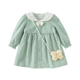 Dave&Bella Toddler Girls Green White Plaid Cotton Soft Party Dress(wallet bag)