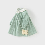 Dave&Bella Toddler Girls Green White Plaid Cotton Soft Party Dress(wallet bag)