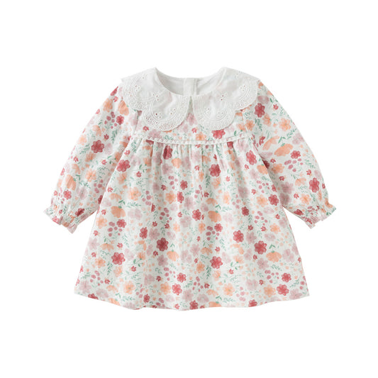 Dave&Bella Girls Spring Cotton Floral Print Long Sleeve Dress
