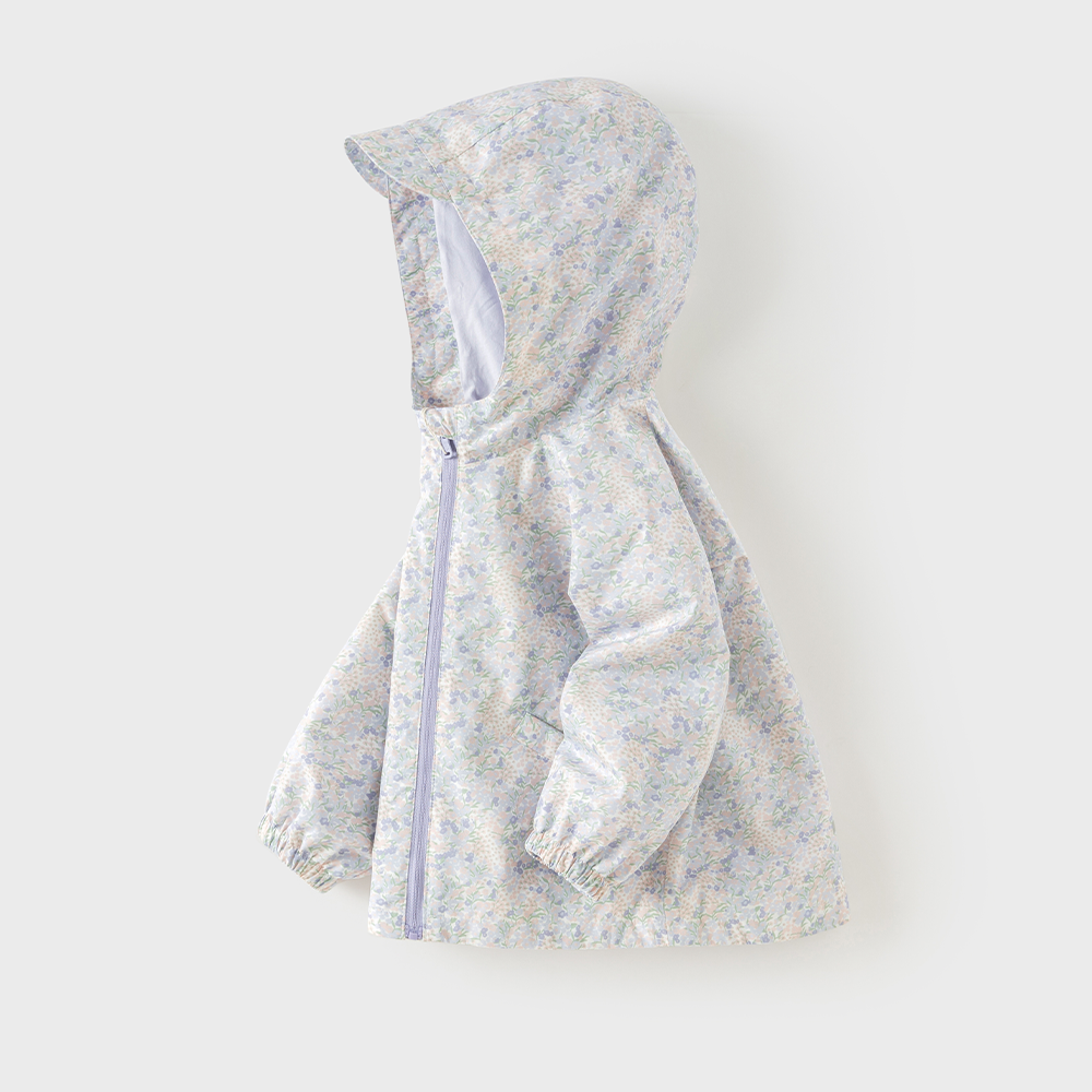 Dave&Bella Toddler Girls Purple Floral Print Charming Hooded Lightweight Jackets