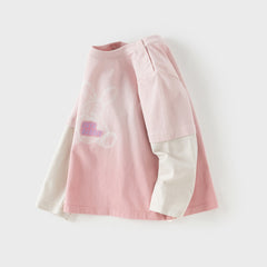 Dave&Bella Toddler Boys/Girls Versatile Light Green/Pink Lightweight Cotton T-shirt Tops