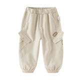 Dave&Bella Toddler Boys Light Khaki/Navy Blue Casual Wide Pants