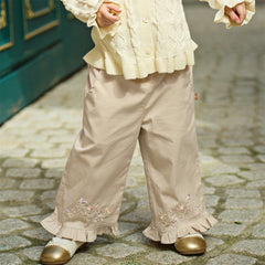 Dave&Bella Toddler Girls Classic Khaki Cotton Wide Straight-leg Pants