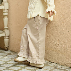 Dave&Bella Toddler Girls Classic Khaki Cotton Wide Straight-leg Pants