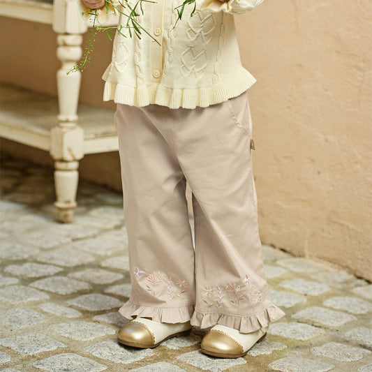 Dave&Bella Toddler Girls Classic Khaki Cotton Wide Straight-leg Pants