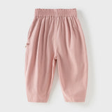 Dave&Bella Toddler Girls Adorable Pink/Grey Drawstring Loose Versatile Casual Pants