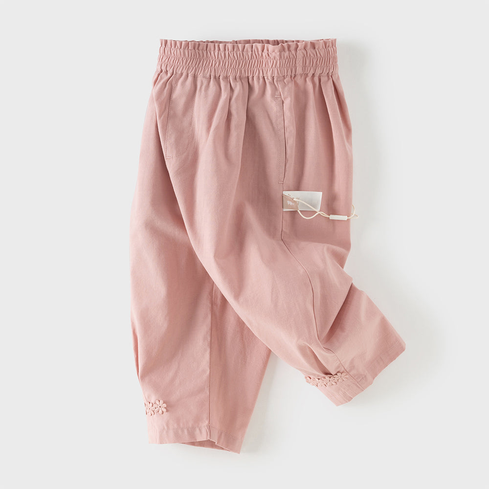 Dave&Bella Toddler Girls Adorable Pink/Grey Drawstring Loose Versatile Casual Pants