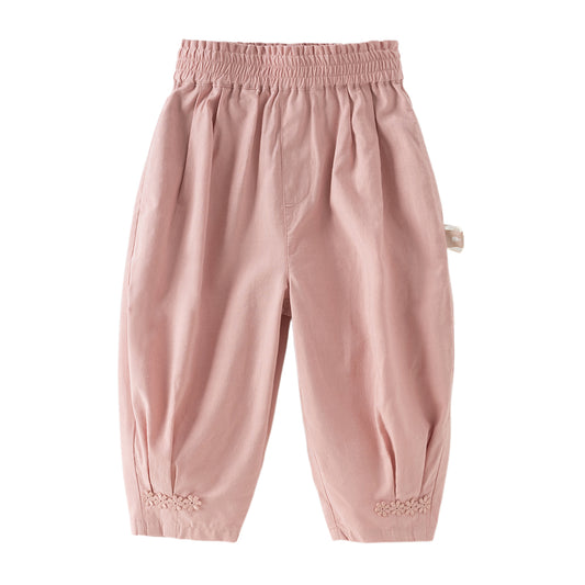 Dave&Bella Toddler Girls Adorable Pink/Grey Drawstring Loose Versatile Casual Pants
