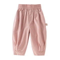 Dave&Bella Toddler Girls Adorable Pink/Grey Drawstring Loose Versatile Casual Pants