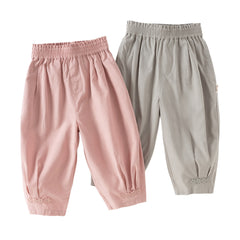 Dave&Bella Toddler Girls Adorable Pink/Grey Drawstring Loose Versatile Casual Pants