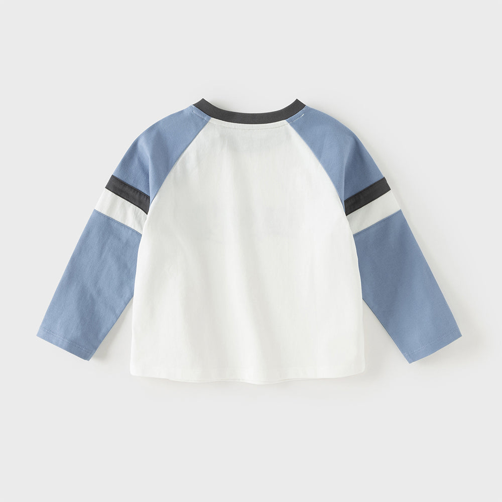 Dave&Bella Toddler Boys Casual Blue Round Collar Long Sleeve Soft Cotton T-shirt Tops
