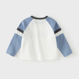 Dave&Bella Toddler Boys Casual Blue Round Collar Long Sleeve Soft Cotton T-shirt Tops