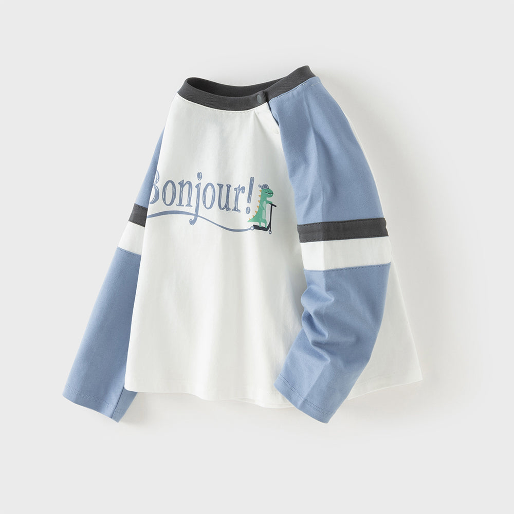 Dave&Bella Toddler Boys Casual Blue Round Collar Long Sleeve Soft Cotton T-shirt Tops