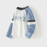 Dave&Bella Toddler Boys Casual Blue Round Collar Long Sleeve Soft Cotton T-shirt Tops