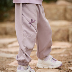 Dave&Bella Toddler Girls Purple Adjustable-waistband Outdoor Loose Pants