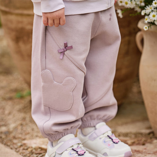 Dave&Bella Toddler Girls Purple Adjustable-waistband Outdoor Loose Pants