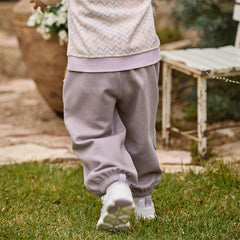 Dave&Bella Toddler Girls Purple Adjustable-waistband Outdoor Loose Pants