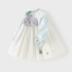 Dave&Bella Toddler Girls Chinese-style Flower Embroidery Beige Mesh Dress(wallet bag)