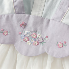 Dave&Bella Toddler Girls Chinese-style Flower Embroidery Beige Mesh Dress(wallet bag)