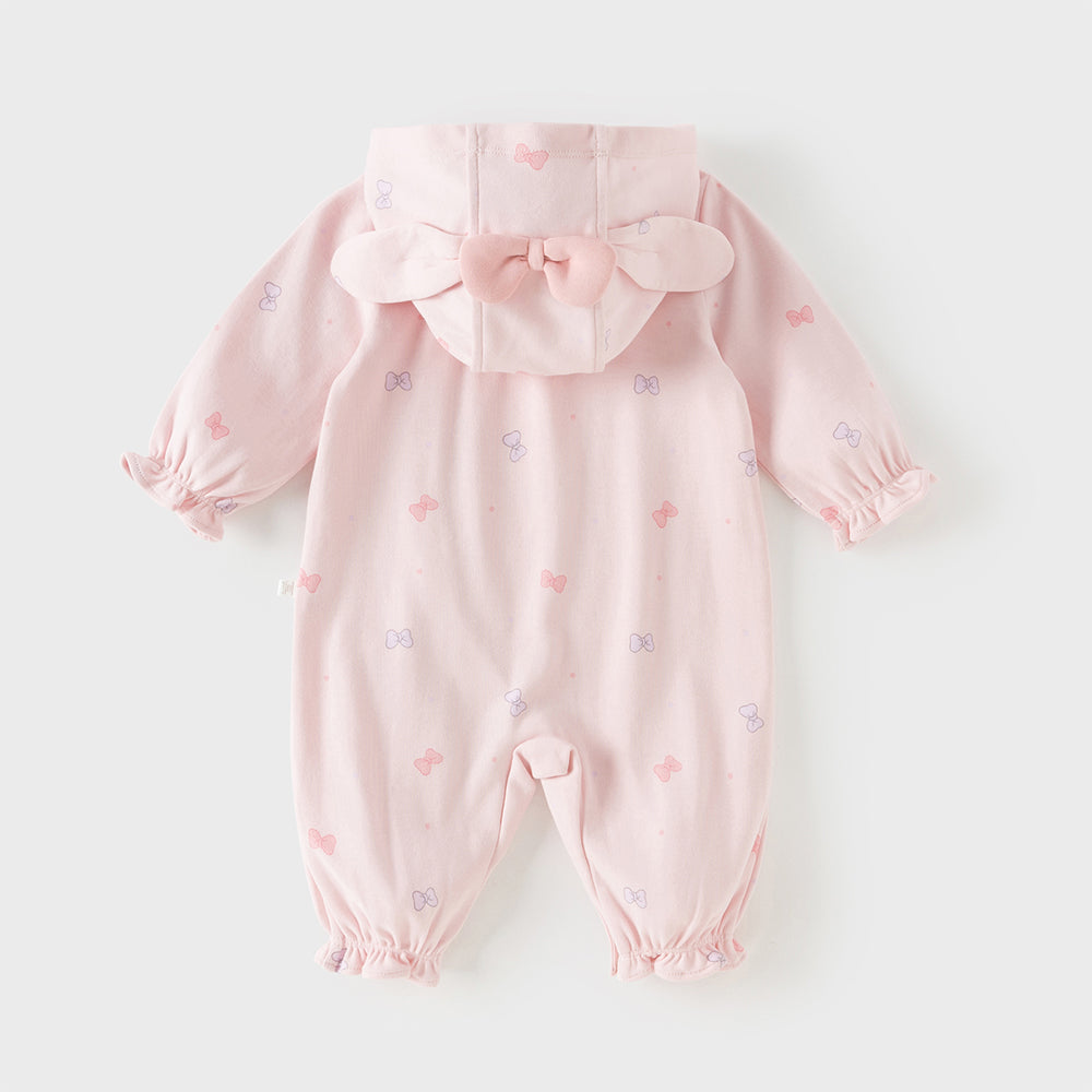 Dave&Bella Baby Girls Cute Pink Bow Print Hooded Rompers