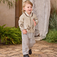 Dave&Bella Toddler Boys Casual Apricot Soft Pure Cotton Sweater Cardigans