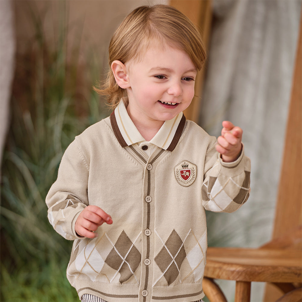 Dave&Bella Toddler Boys Casual Apricot Soft Pure Cotton Sweater Cardigans