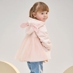 Dave&Bella Toddler Girls Cute Pink Rabbit Outwear Long Sleeve Hooded Mesh Jackets