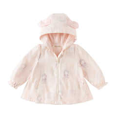 Dave&Bella Toddler Girls Cute Pink Rabbit Outwear Long Sleeve Hooded Mesh Jackets