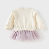 Dave&Bella Toddler Girls Sweet Beige Long Sleeve Fake-two-piece Sweatshirt Mesh Dress