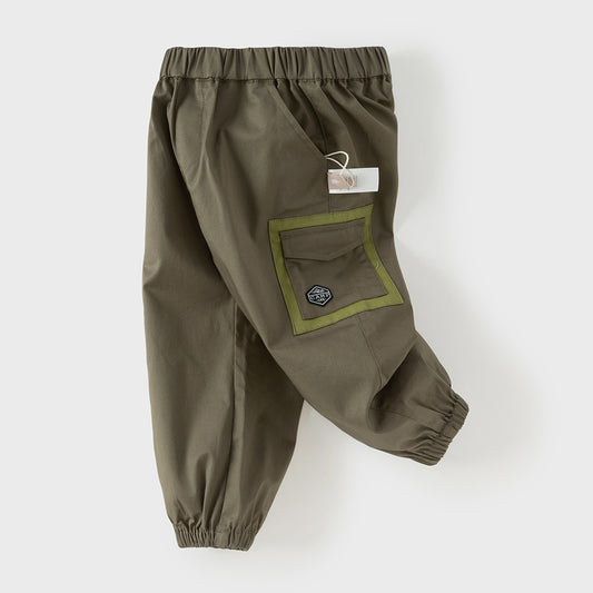 Dave&Bella Toddler Boys Army Green Cotton Casual Loose Pants