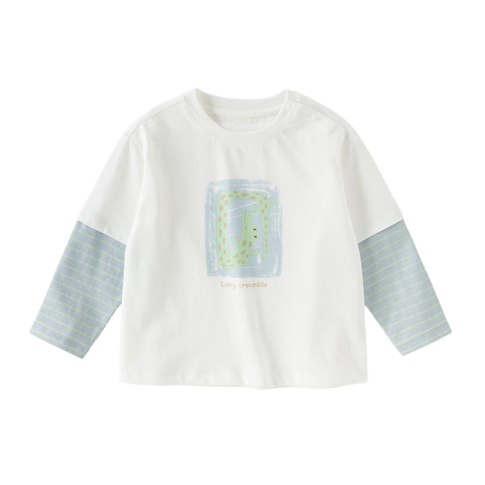 Dave&Bella Toddler Boys Purple/Beige Long Sleeve Breathable Cotton T-shirt Tops
