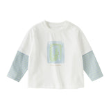 Dave&Bella Toddler Boys Purple/Beige Long Sleeve Breathable Cotton T-shirt Tops
